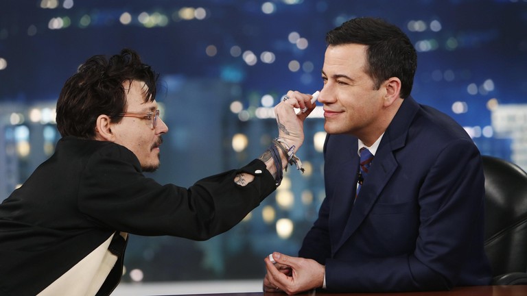 Johnny Depp Kisses On Jimmy Kimmel Live